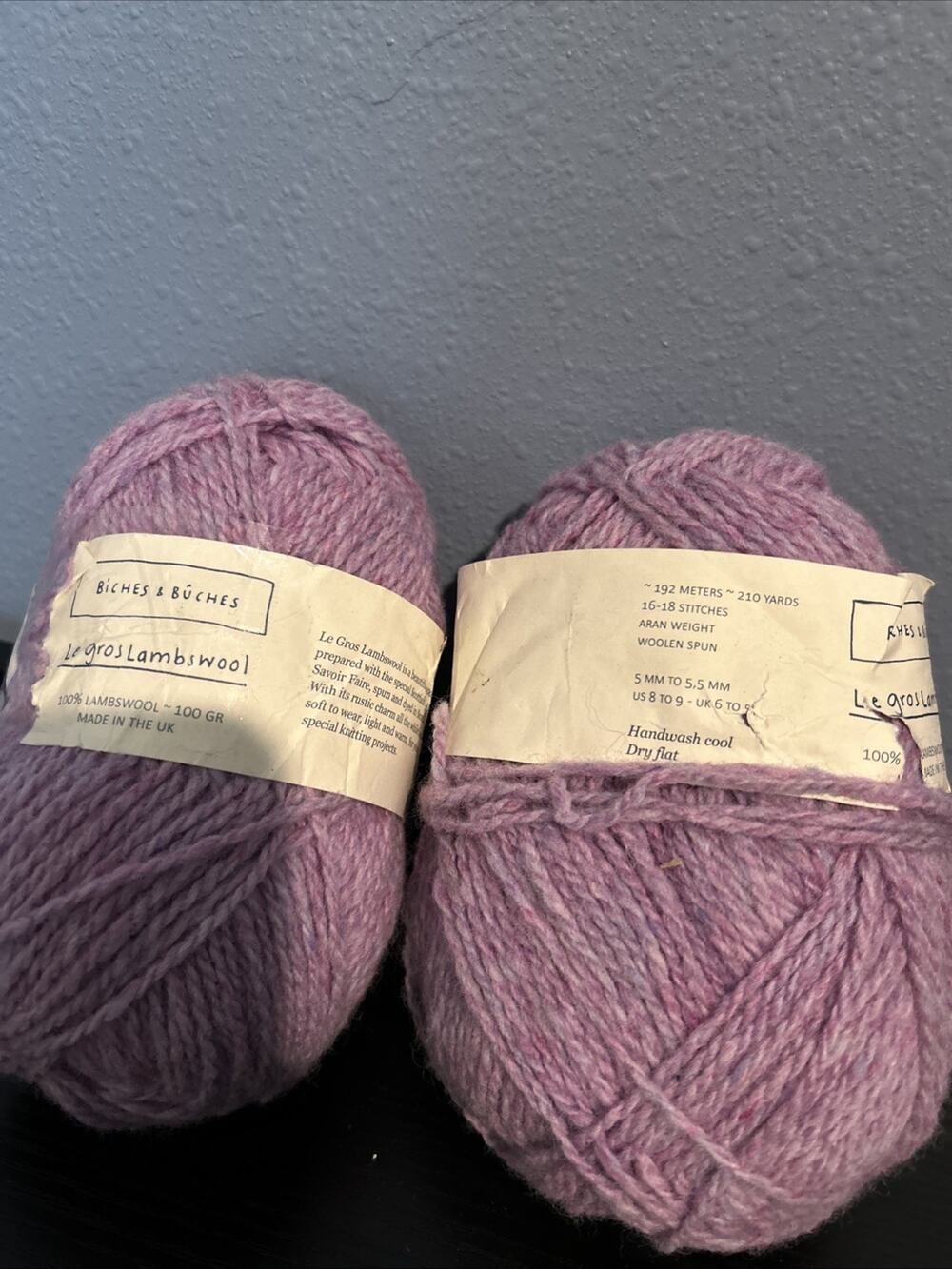 Biches & Buches 100% Lamb Wool 100g Light Pink Violet Rose Clair 2 Pack Lot